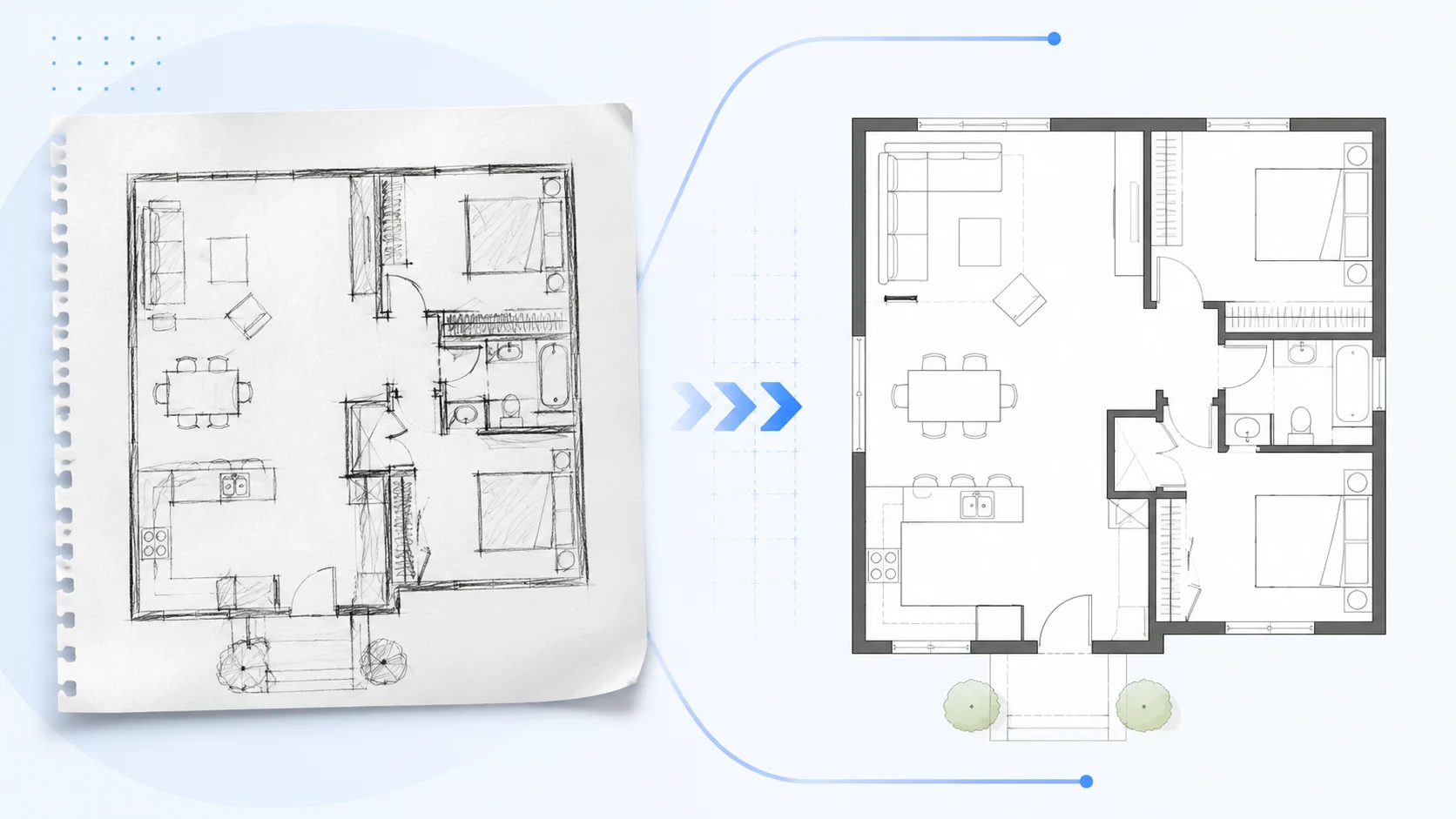 Before and after image to floor plan transformation